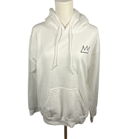 Jean-Michel Basquiat Hoodie White Medium Art Fishing Graphic Crown Unisex - Picture 5 of 5
